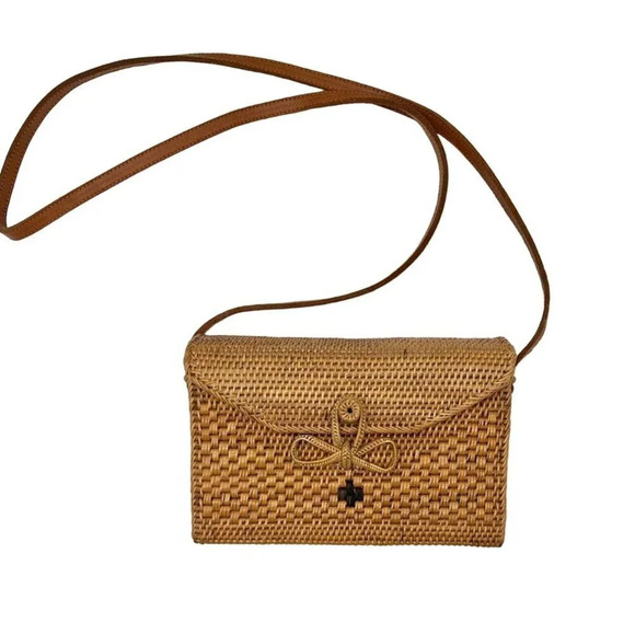 Unbranded Handbags - Straw Wood Hard Frame Rattan Shoulder Bag